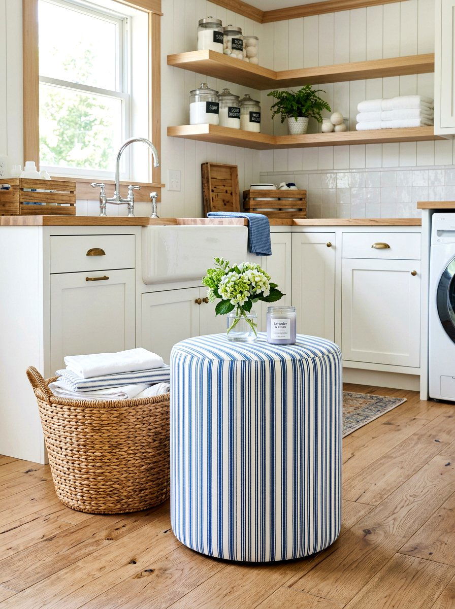 Ticking Stripe Side Table - 30 fabric covered side table ideas