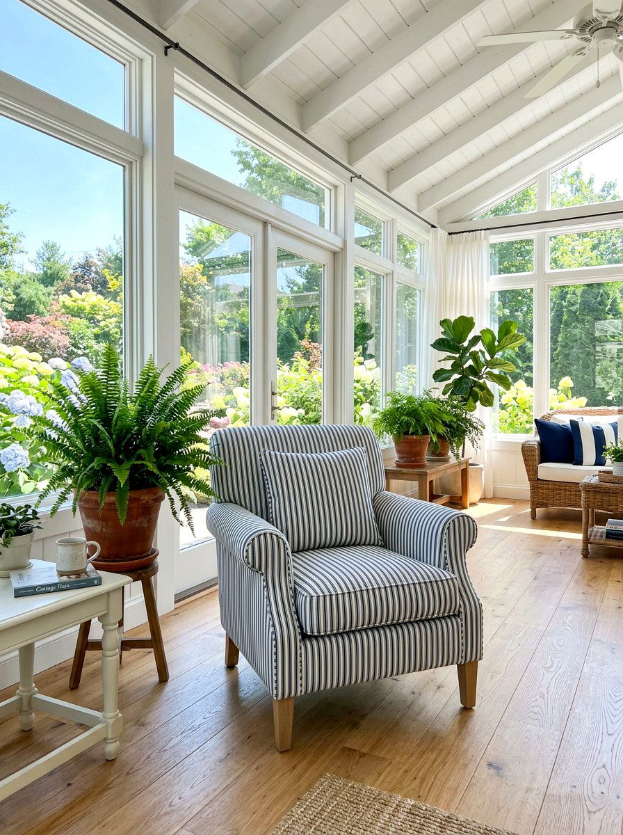 Ticking stripe chair - 30 skirted chair ideas