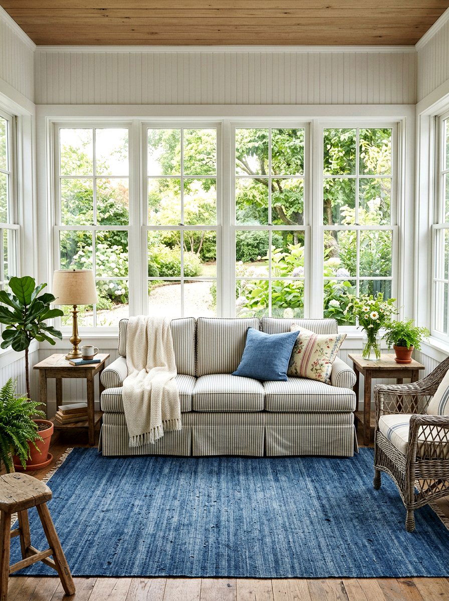 Ticking stripe skirted sofa - 30 skirted sofa ideas
