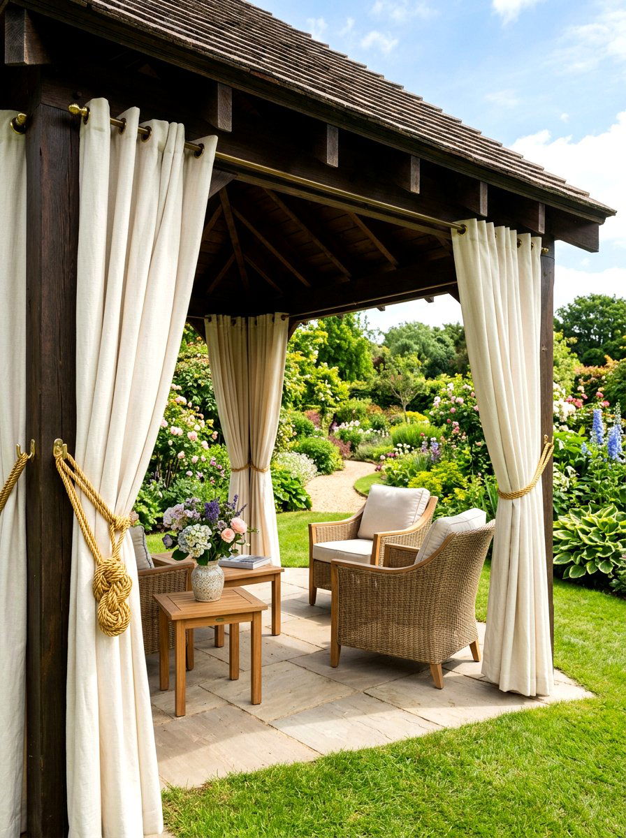 Tie Back Privacy Screen - 30 gazebo curtain ideas