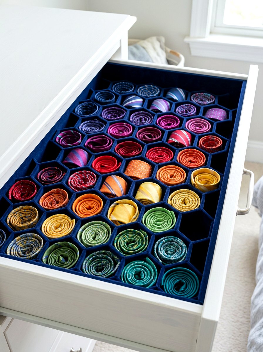 Tie Drawer Divider - 30 tie storage ideas