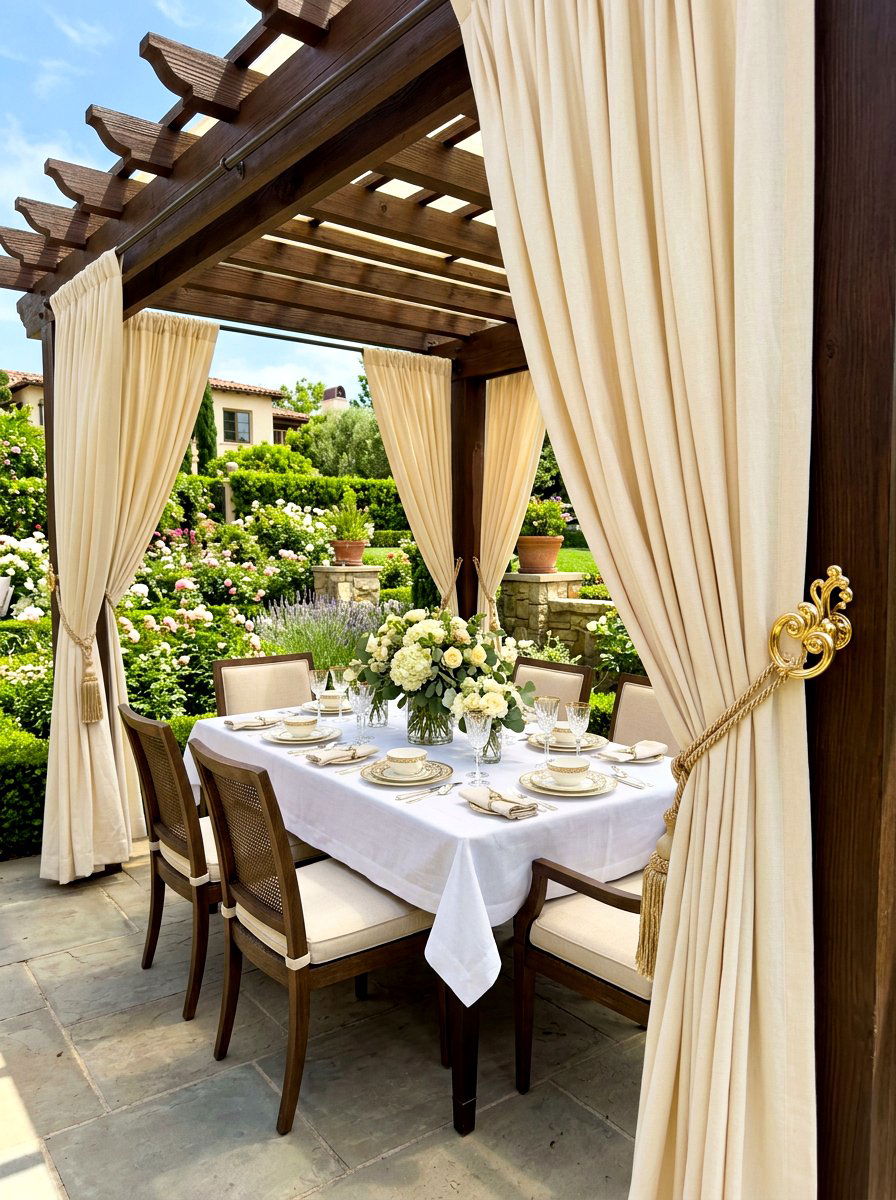 Tie back curtains - 30 pergola curtain ideas