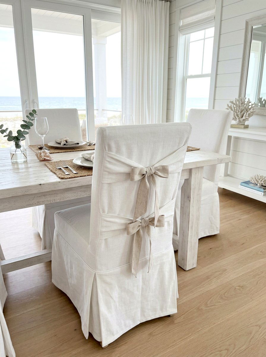 Tie back slipcover - 30 slipcovered dining chair ideas