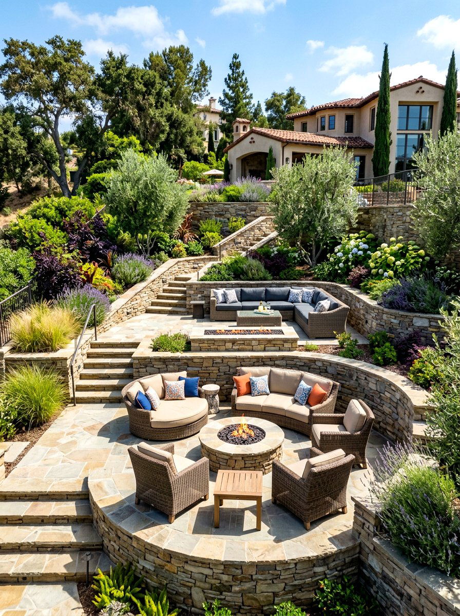 Tiered Backyard Seating Area - 30 conversation pit backyard ideas