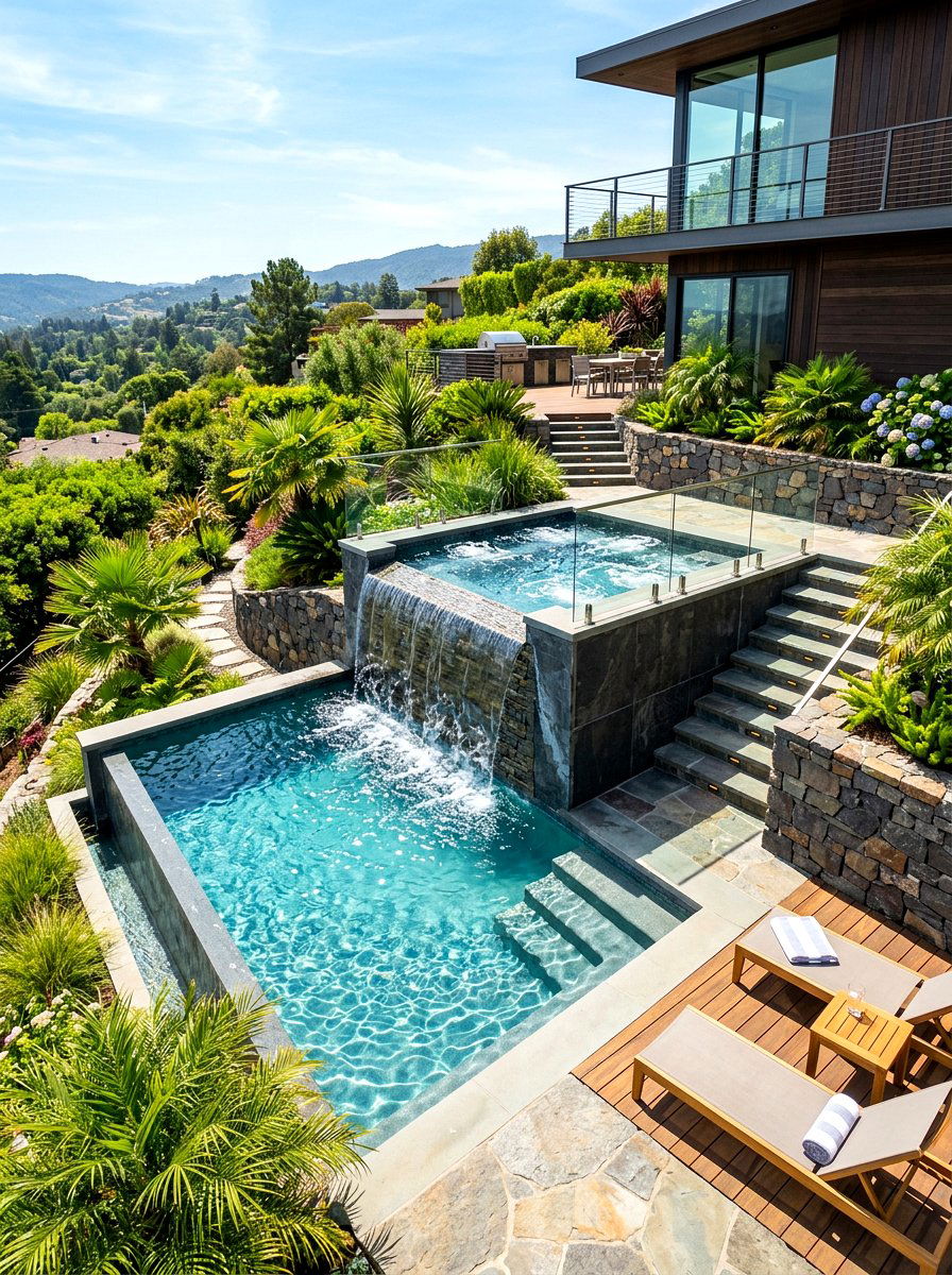 Tiered Backyard Spa Pool - 30 spa pool backyard ideas