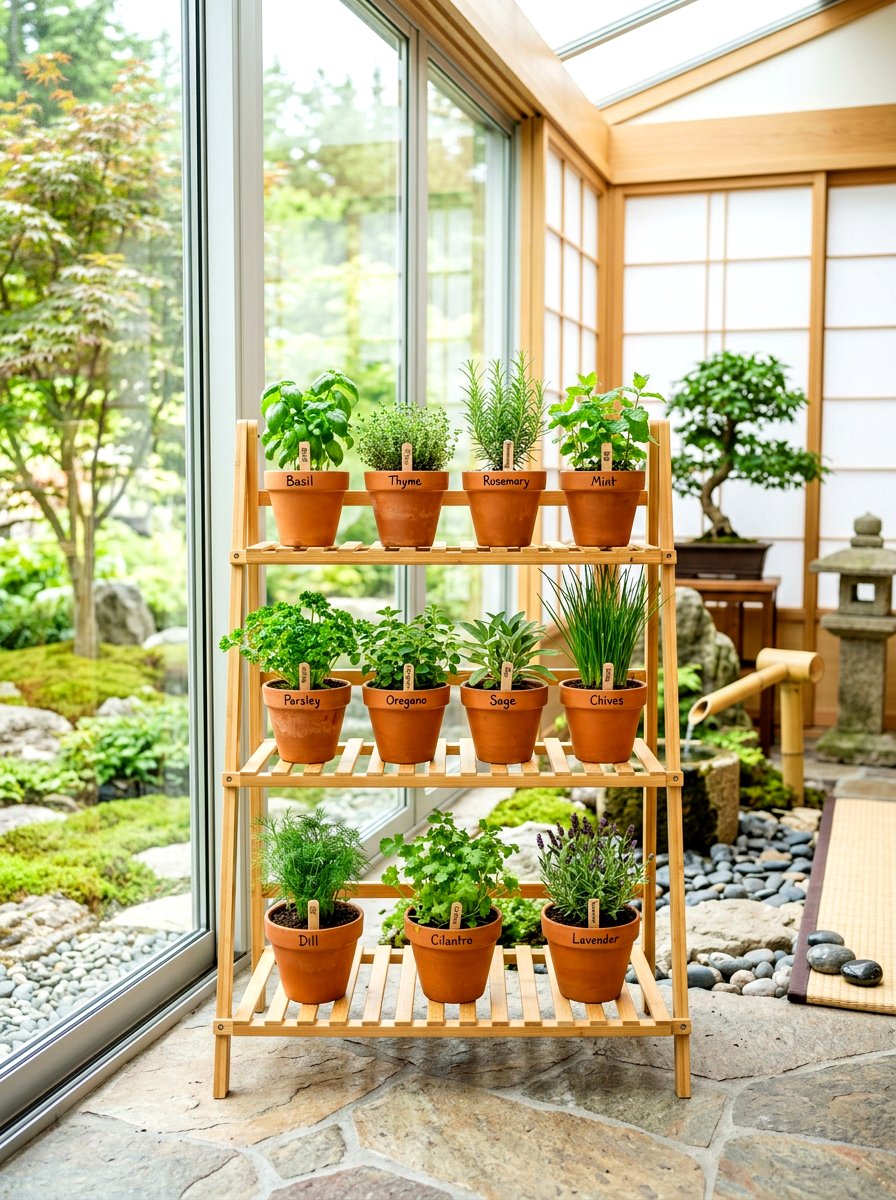 Tiered Bamboo Herb Rack - 30 tiered herb planter ideas