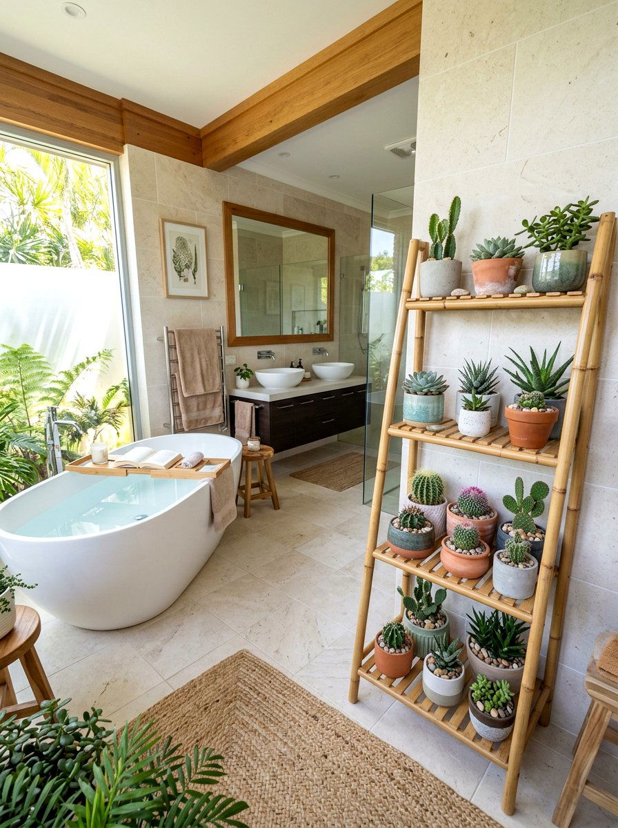 Tiered Bamboo Shelf - 30 cactus shelf ideas