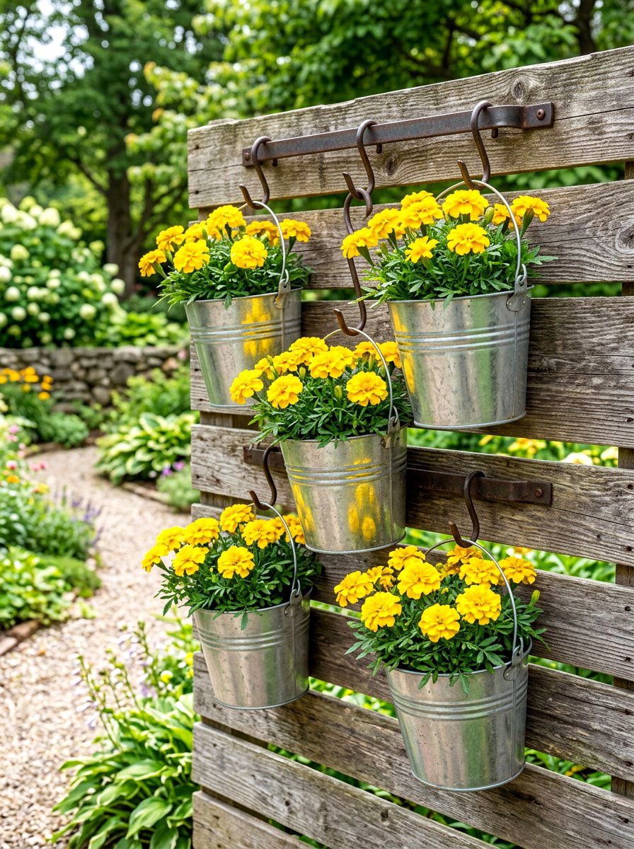Tiered Bucket Hanging Garden - 30 hanging wall garden ideas