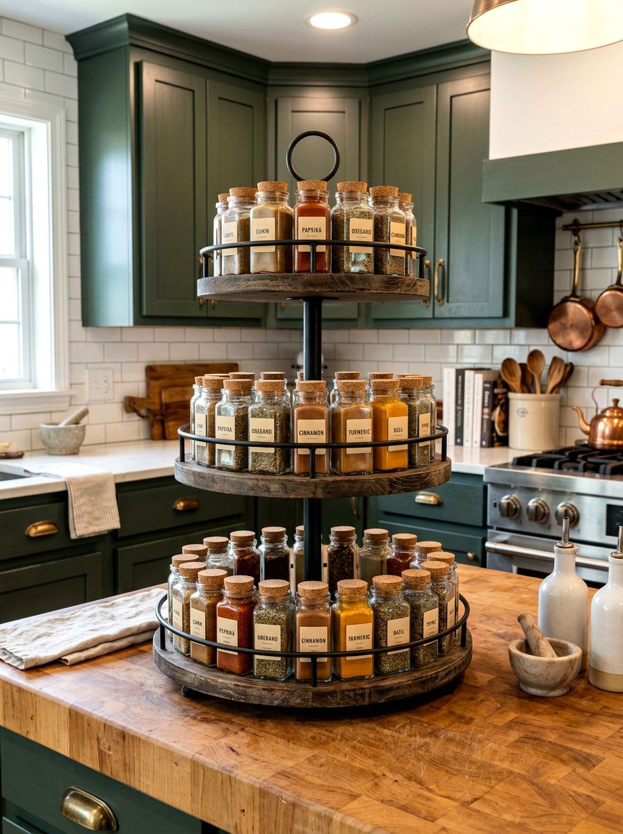 Tiered Cake Stand Spice Organizer - 30 cake stand kitchen decor ideas