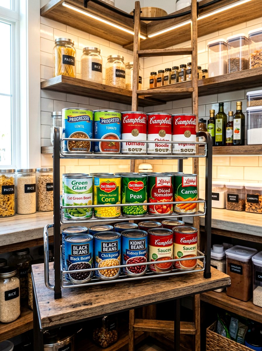 Tiered Canned Food Rack - 30 pantry organization ideas