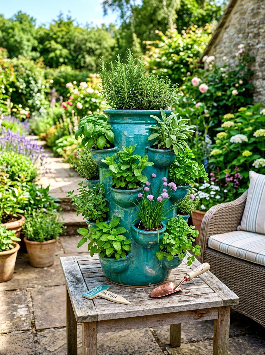 Tiered Ceramic Herb Pot - 30 tiered herb planter ideas