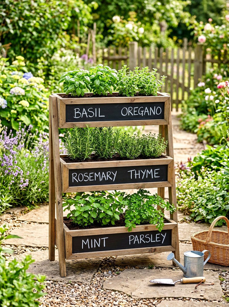 Tiered Chalkboard Planter Box - 30 rustic vertical garden ideas