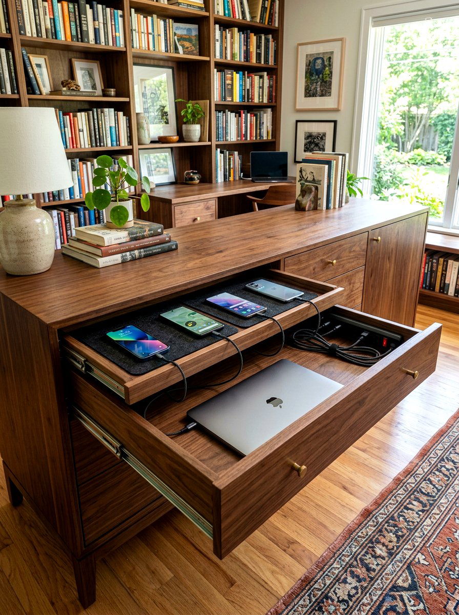 Tiered Charging Drawer - 30 hidden charging drawer ideas
