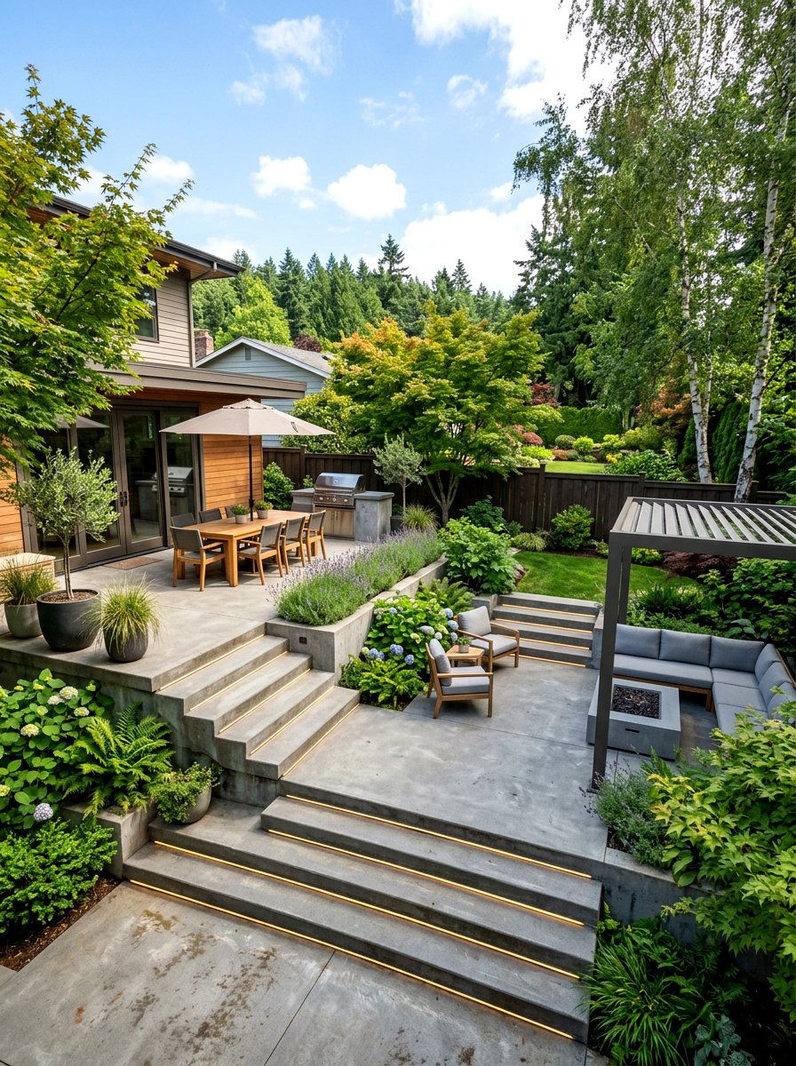 Tiered Concrete Patio - 30 concrete patio ideas