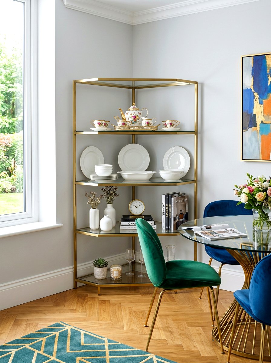 Tiered Corner Display Shelves - 30 breakfast corner shelves ideas