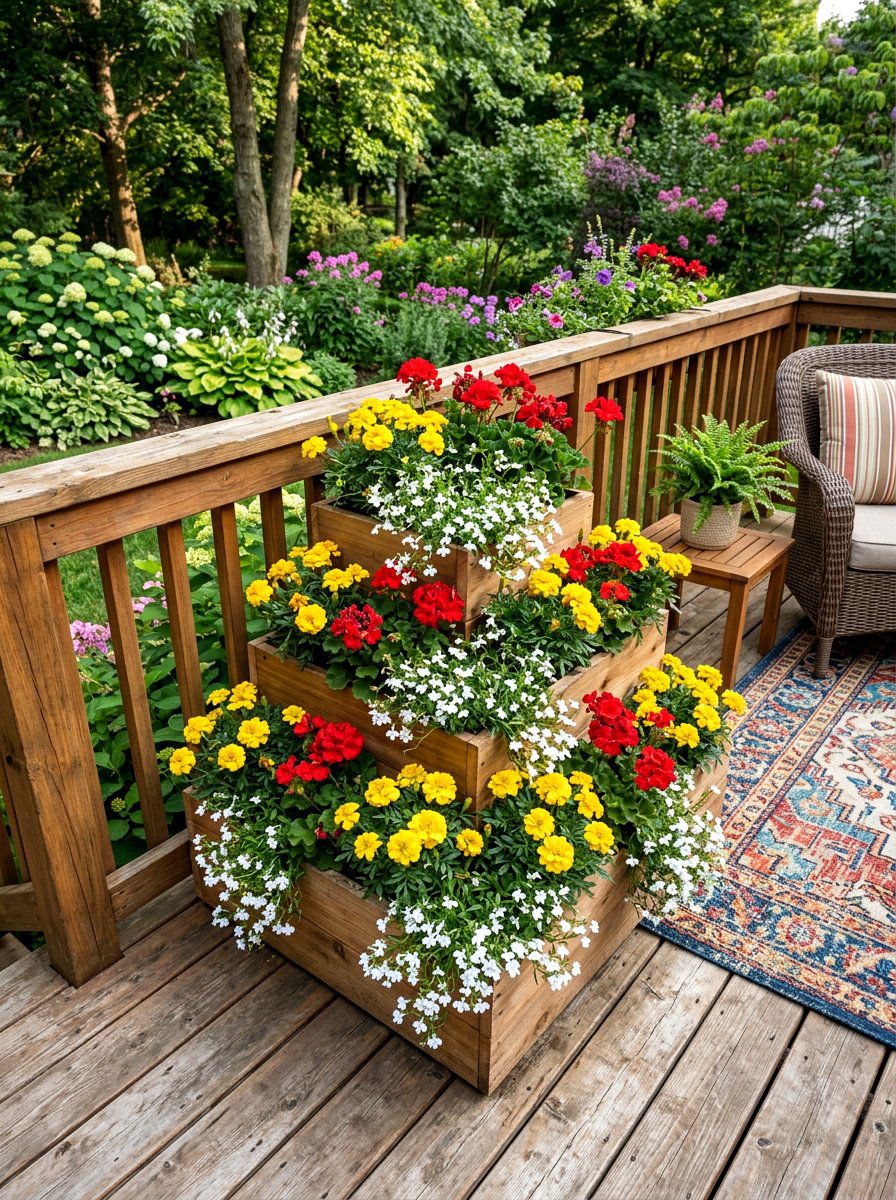 Tiered Corner Wooden Planter - 30 wooden planter ideas