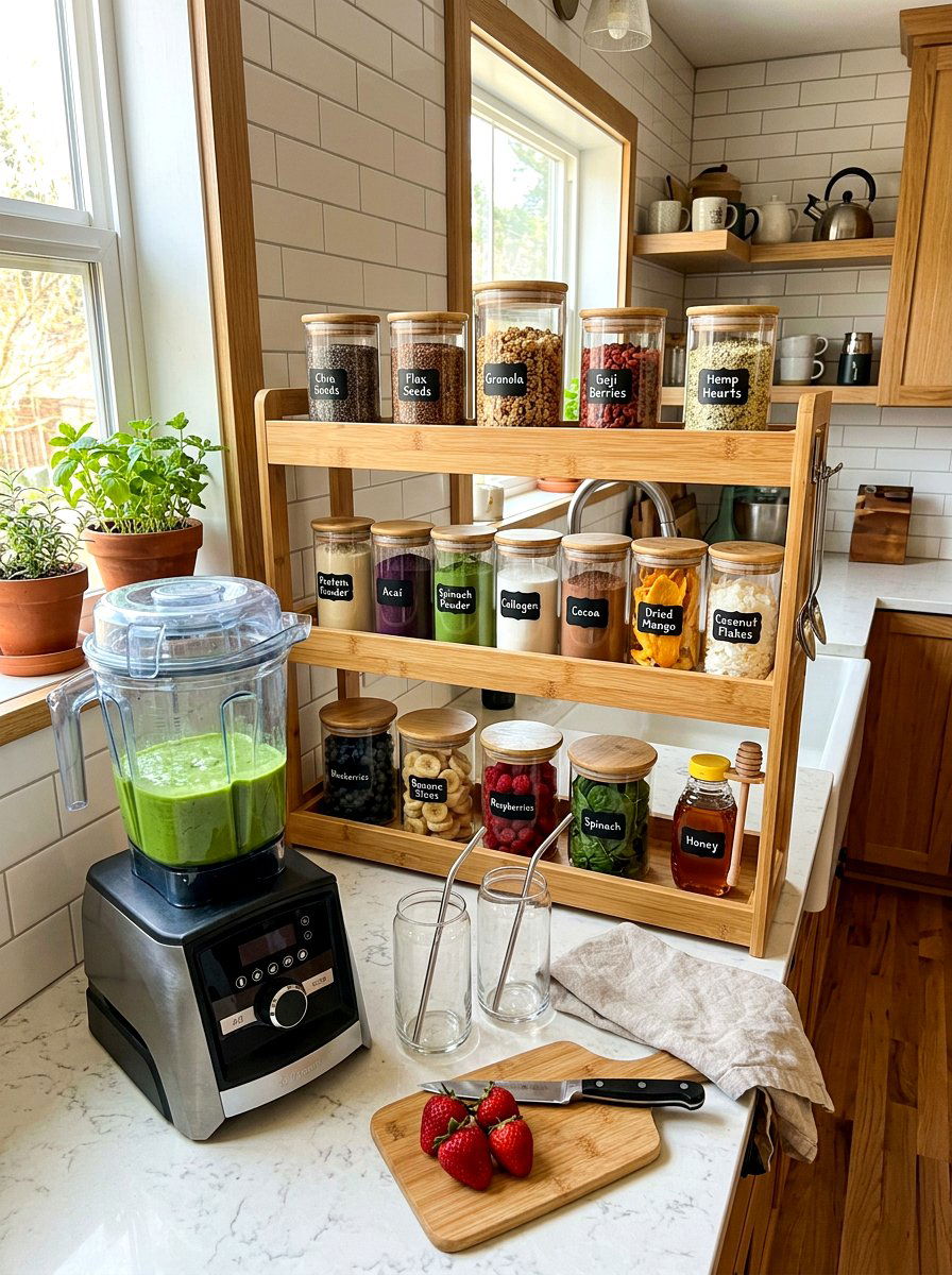 Tiered Countertop Organizer - 30 smoothie station kitchen ideas