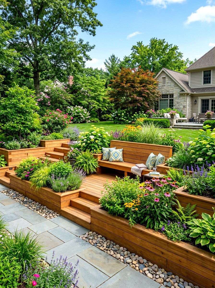 Tiered Deck Planter Seating - 30 deck planter bench ideas