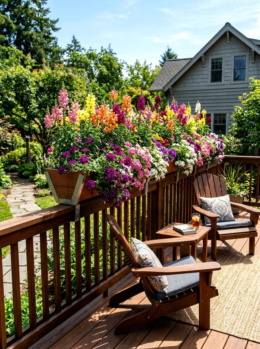 Tiered Deck Rail Planter - 30 vertical flower garden ideas