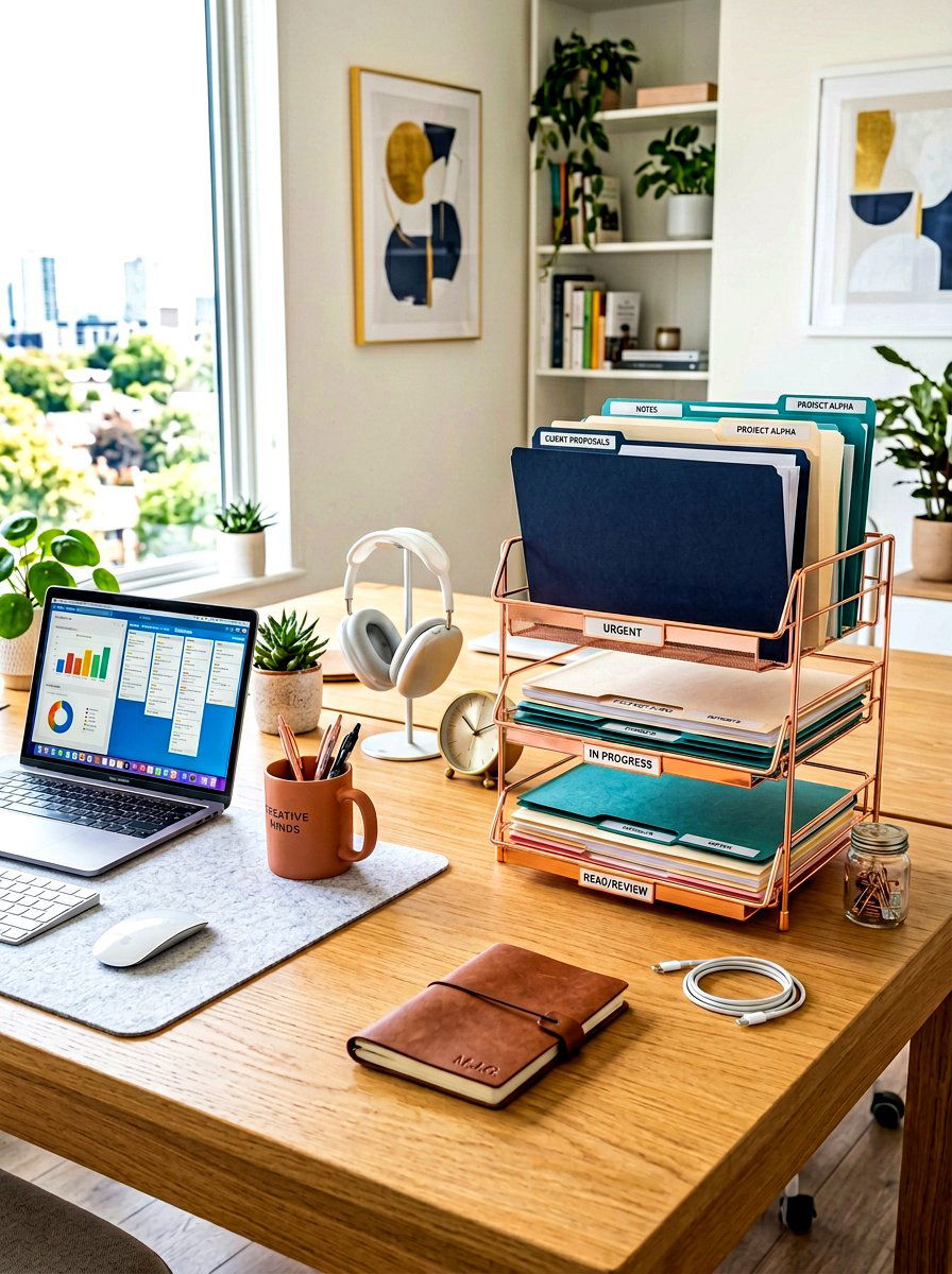Tiered Document Tray - 30 office organization ideas