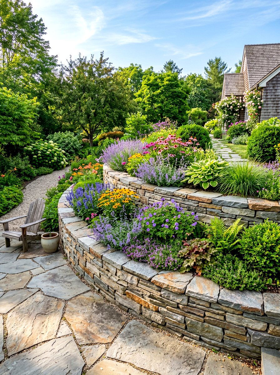 Tiered Flagstone Retaining Wall - 30 flagstone patio ideas