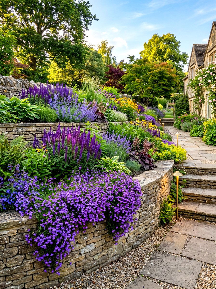 Tiered Flower Bed Layout - 30 pollinator border ideas