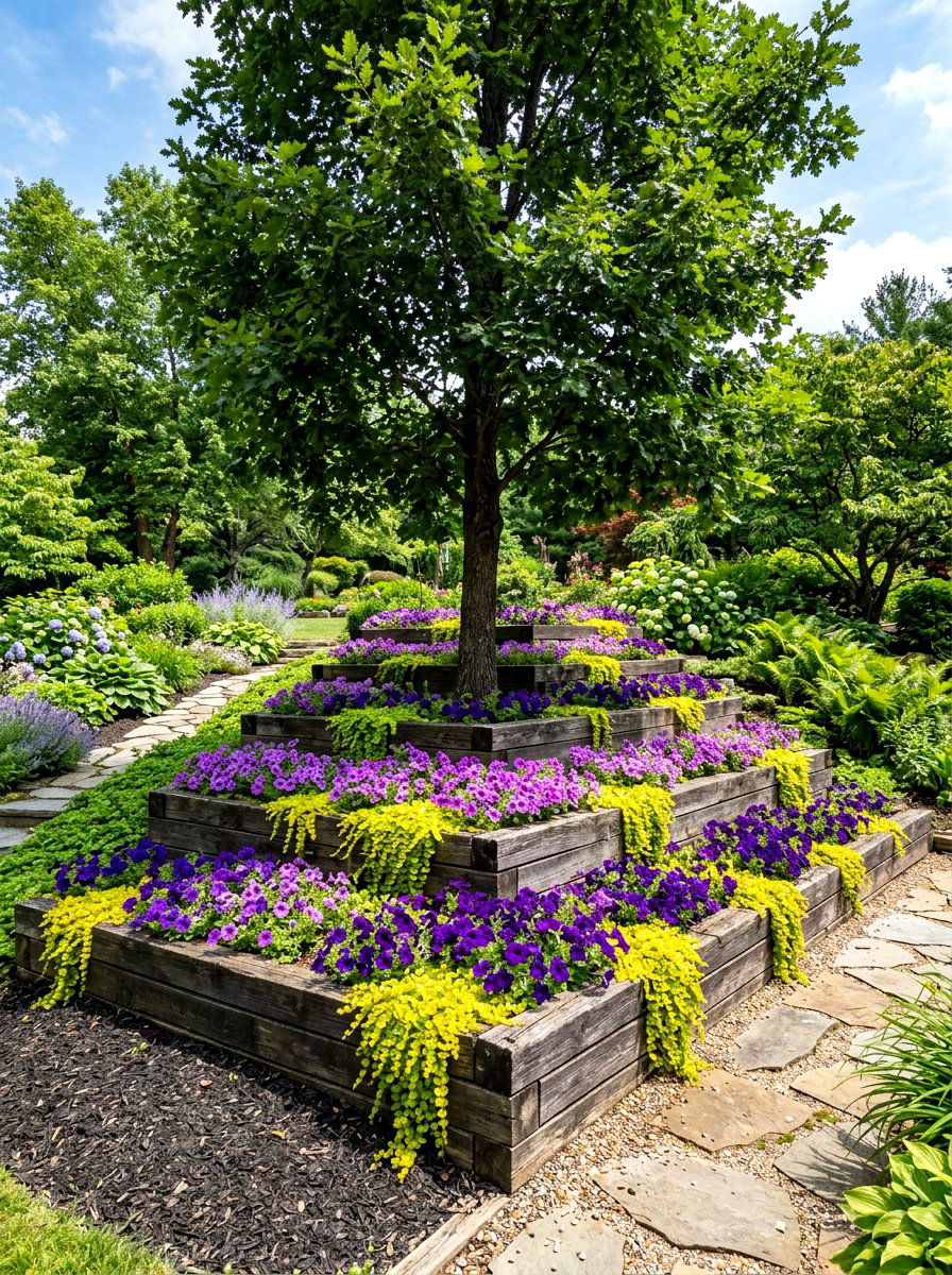 Tiered Flower Bed Tree - 30 tree ring flower bed ideas