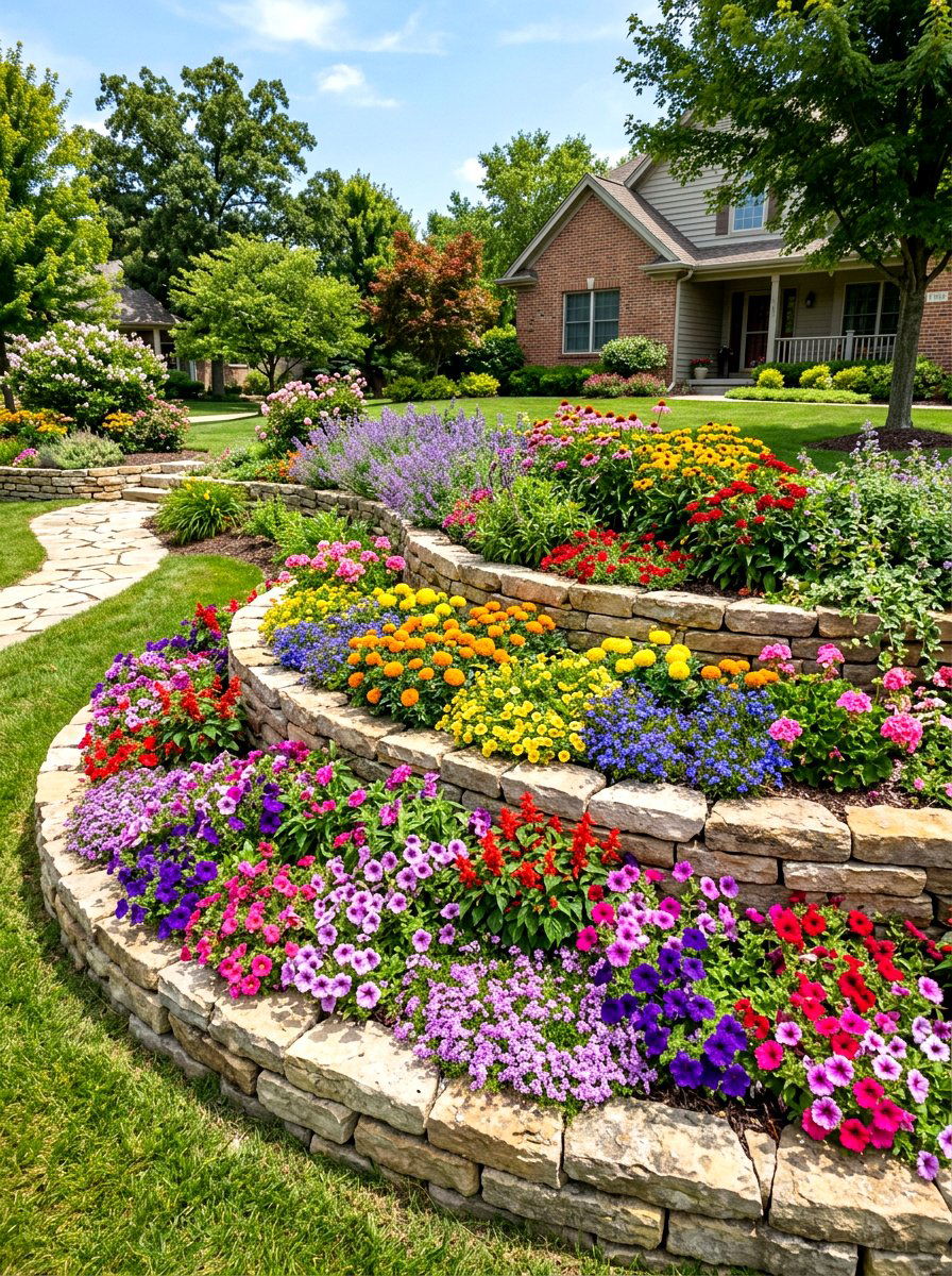 Tiered Flower Bed Wall - 30 garden retaining wall ideas