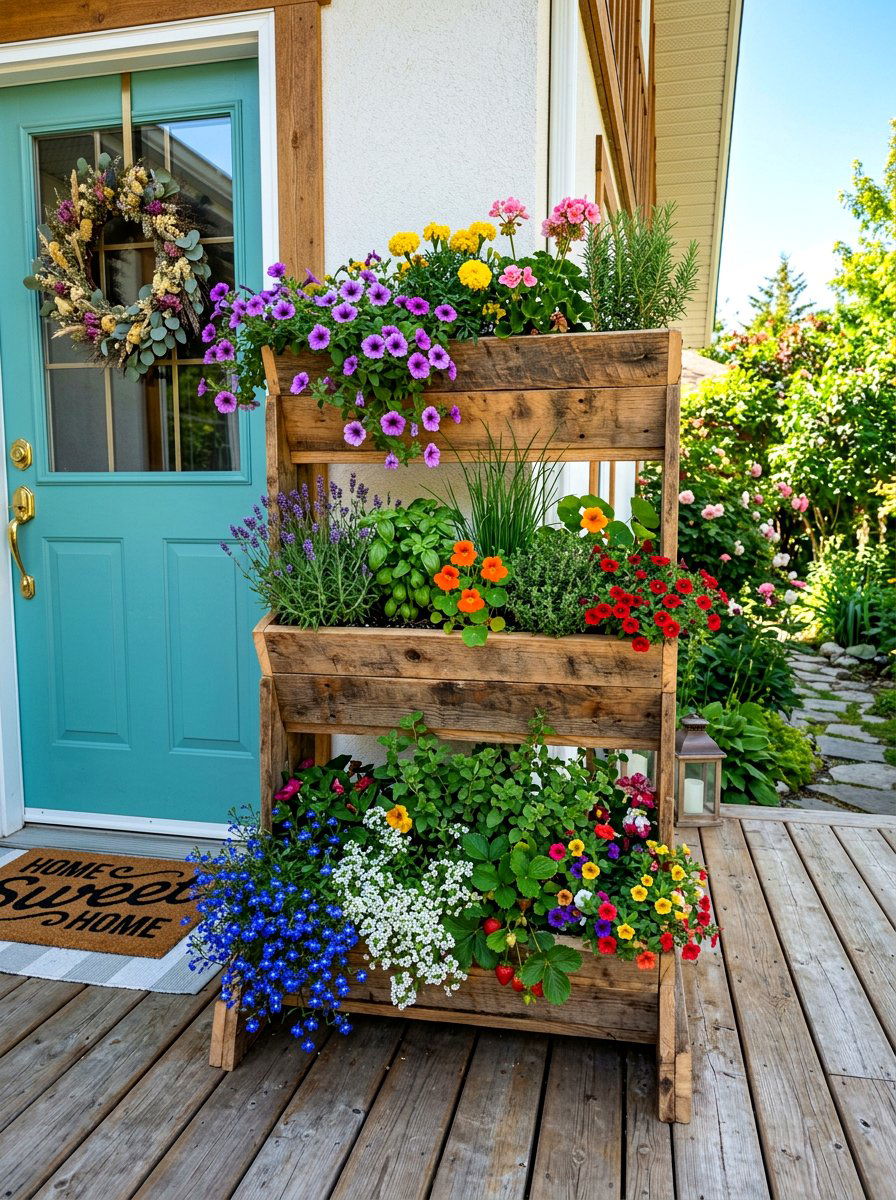 Tiered Front Door Planter - 30 front door planter ideas