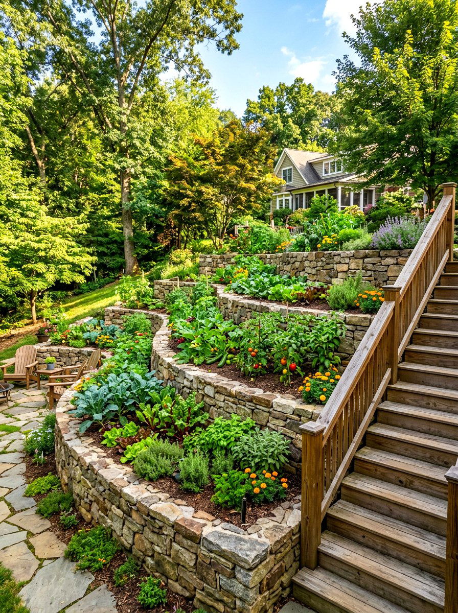 Tiered Garden Bed - 30 organic vegetable garden ideas