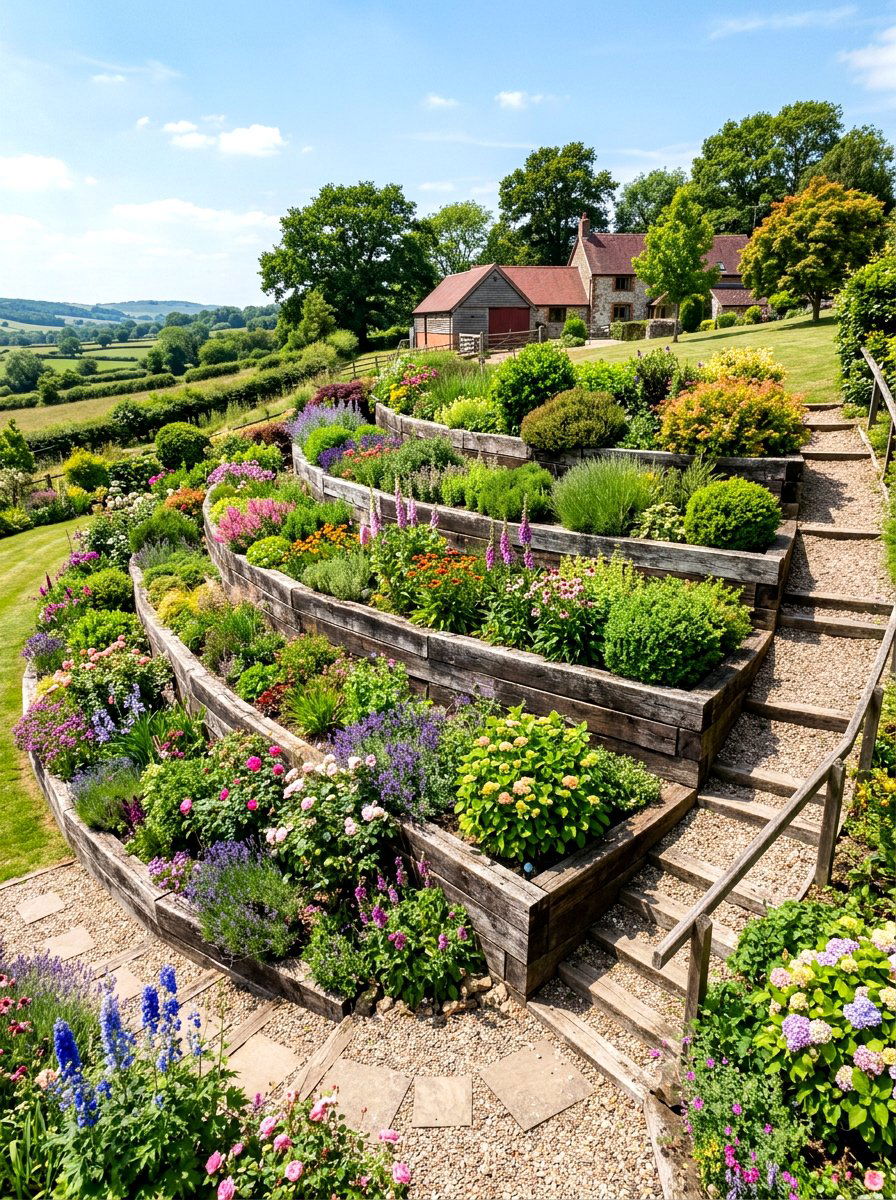 Tiered Garden Beds - 30 farmhouse front yard ideas