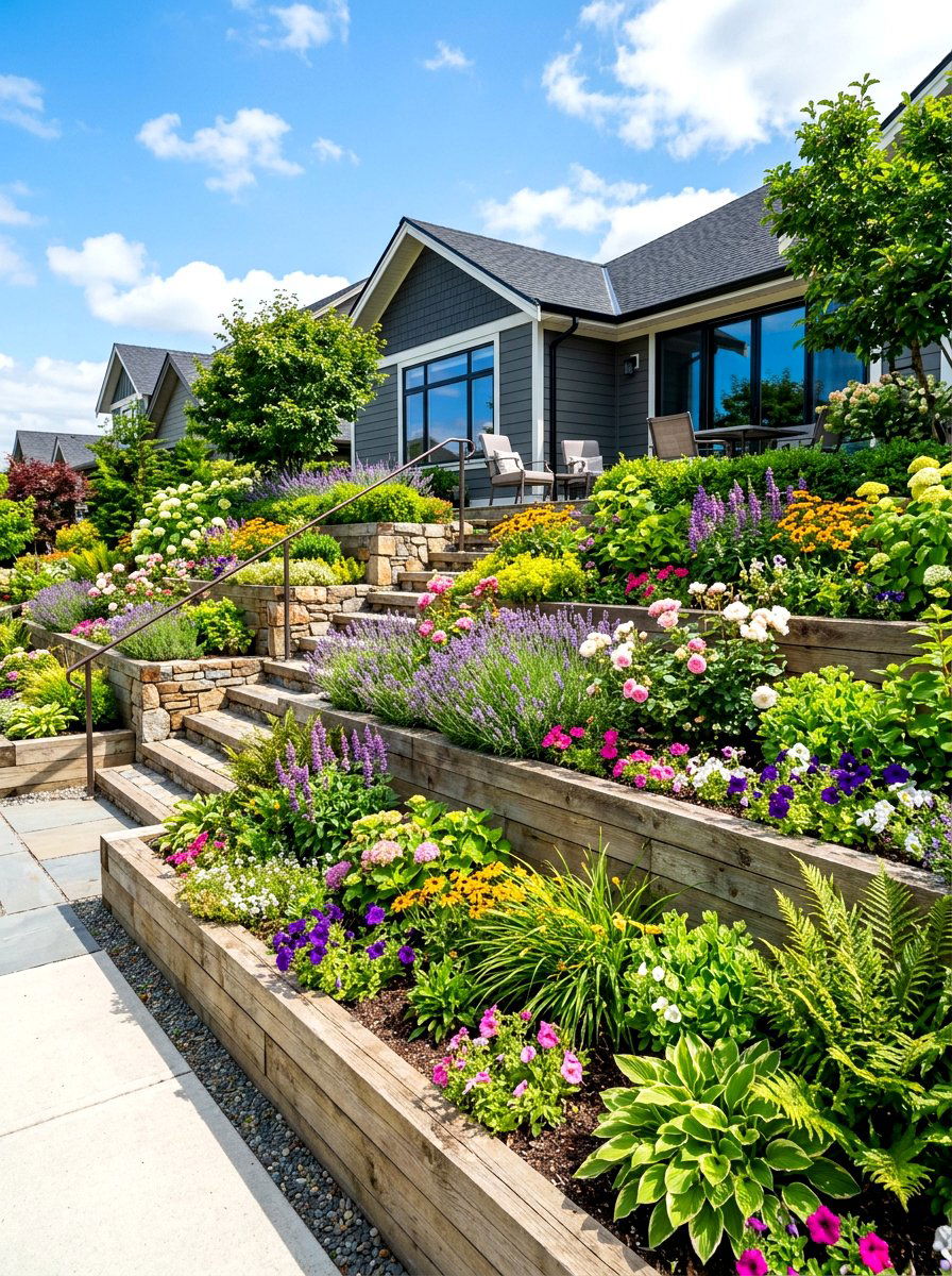Tiered Garden Beds - 30 front yard privacy ideas