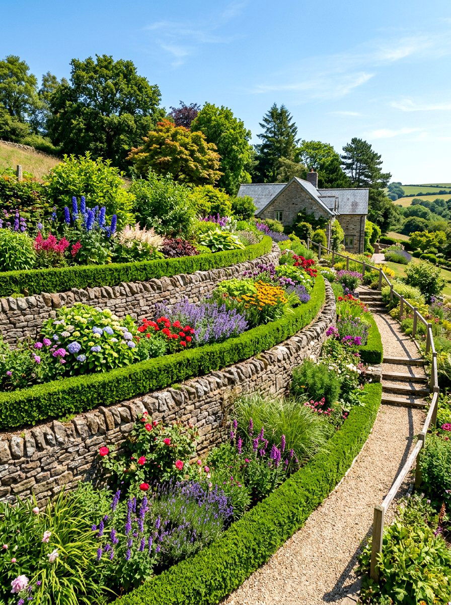 Tiered Garden Beds - 30 boxwood garden ideas