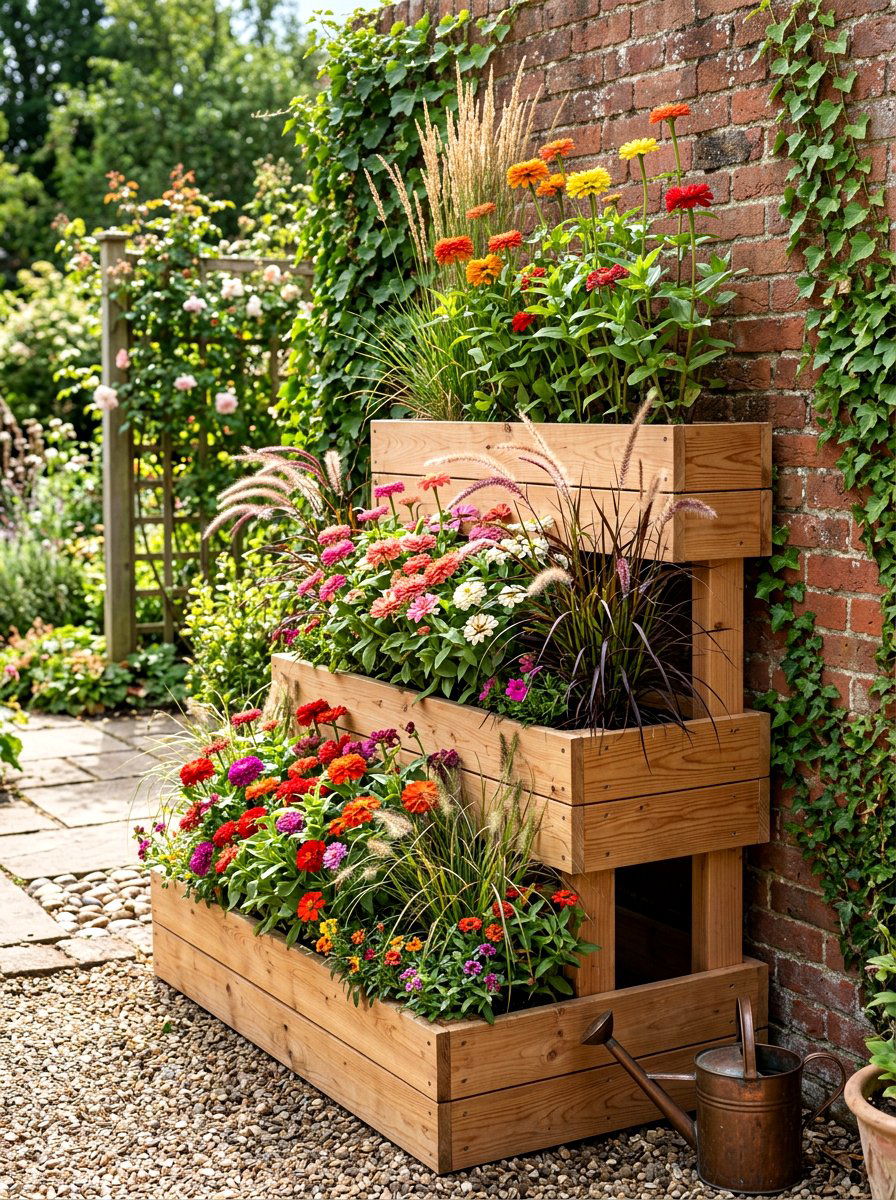 Tiered Garden Boxes - 30 vertical flower garden ideas