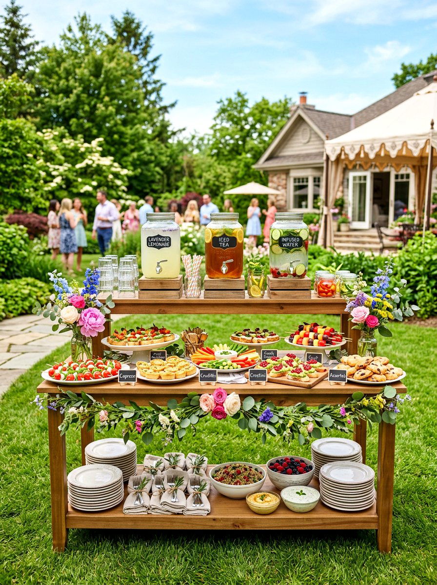 Tiered Garden Buffet - 30 outdoor buffet table ideas