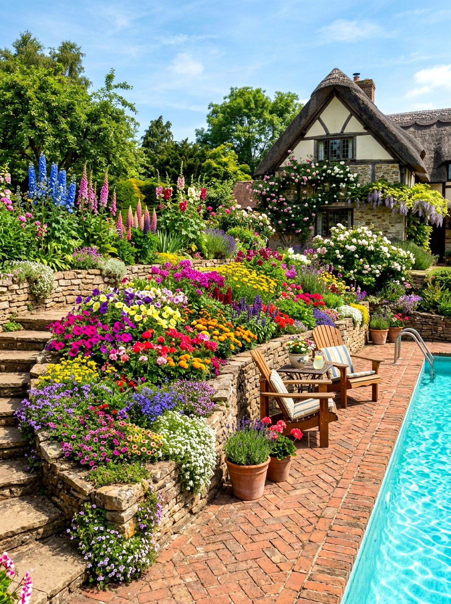 Tiered Garden Display - 30 poolside planters ideas