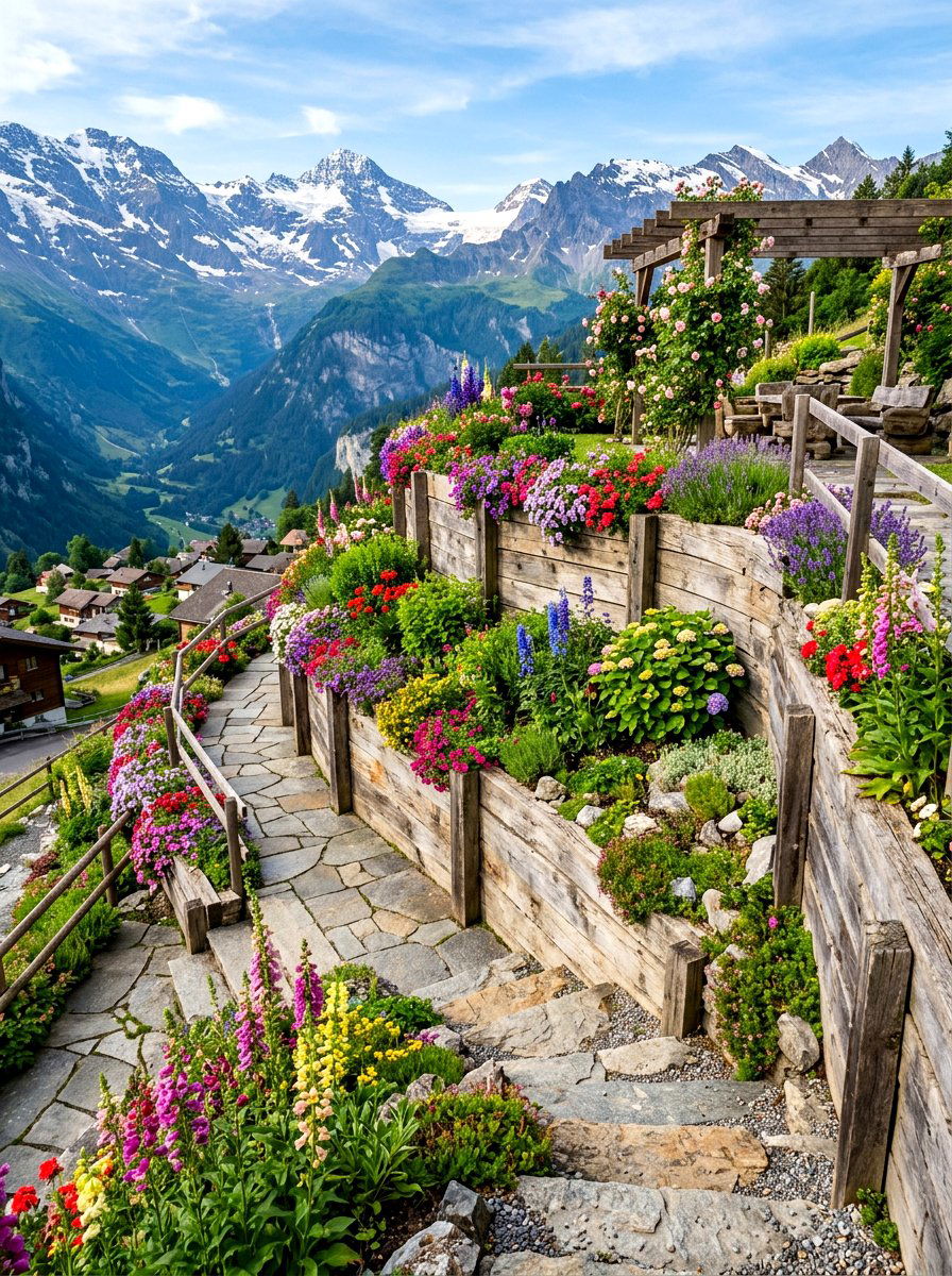 Tiered Garden Terrace - 30 timber retaining wall ideas