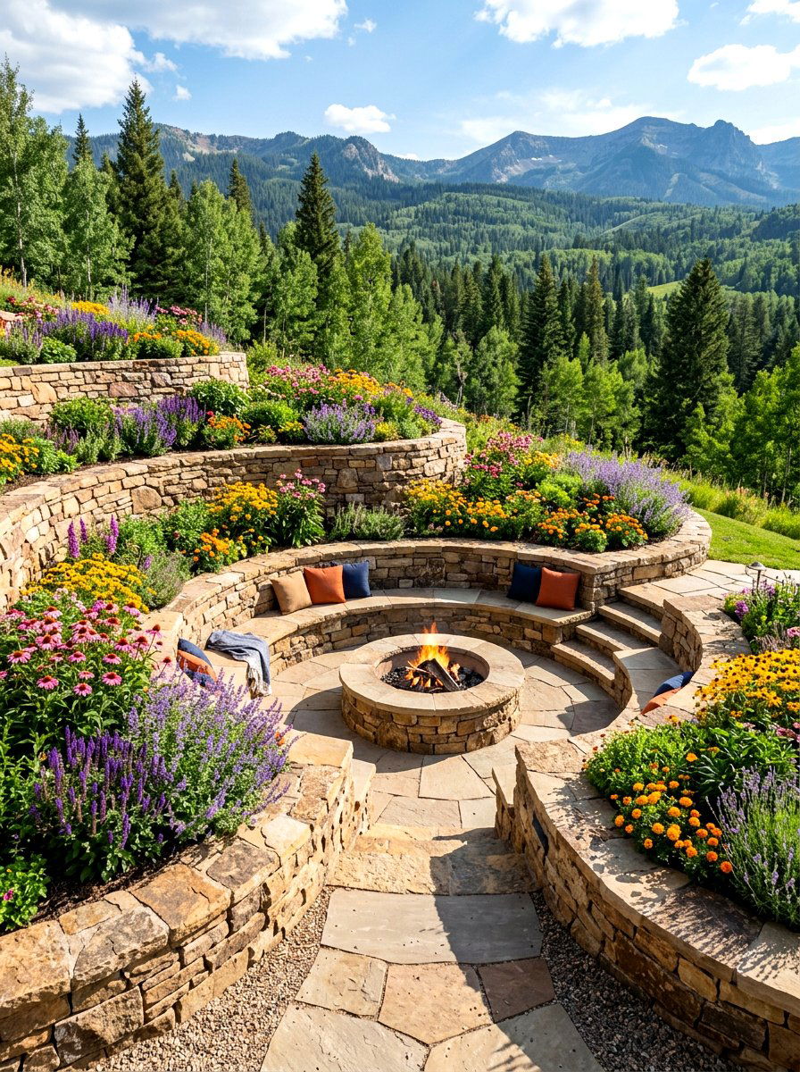 Tiered Garden Wall Fire Pit Seating - 30 seat wall fire pit ideas