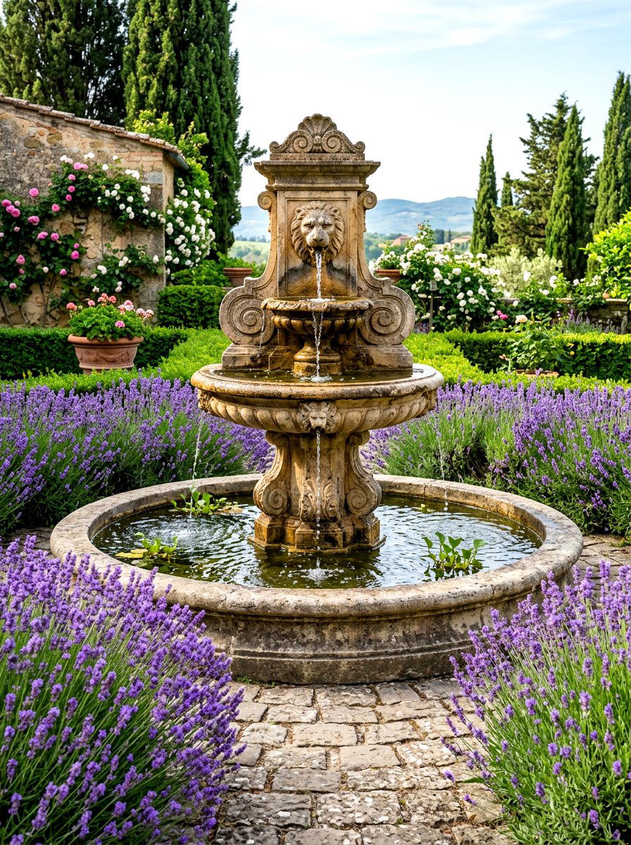 Tiered Garden Water Fountain - 30 Tuscan revival patio ideas