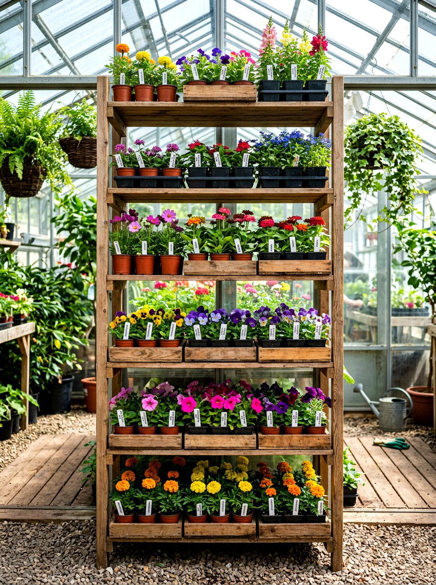 Tiered Greenhouse Shelving Unit - 30 greenhouse storage bench ideas
