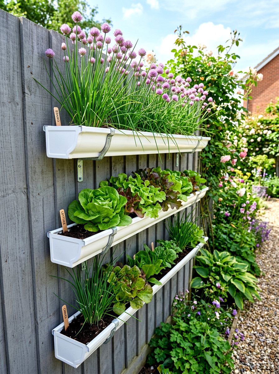 Tiered Gutter Herb Garden - 30 tiered herb planter ideas