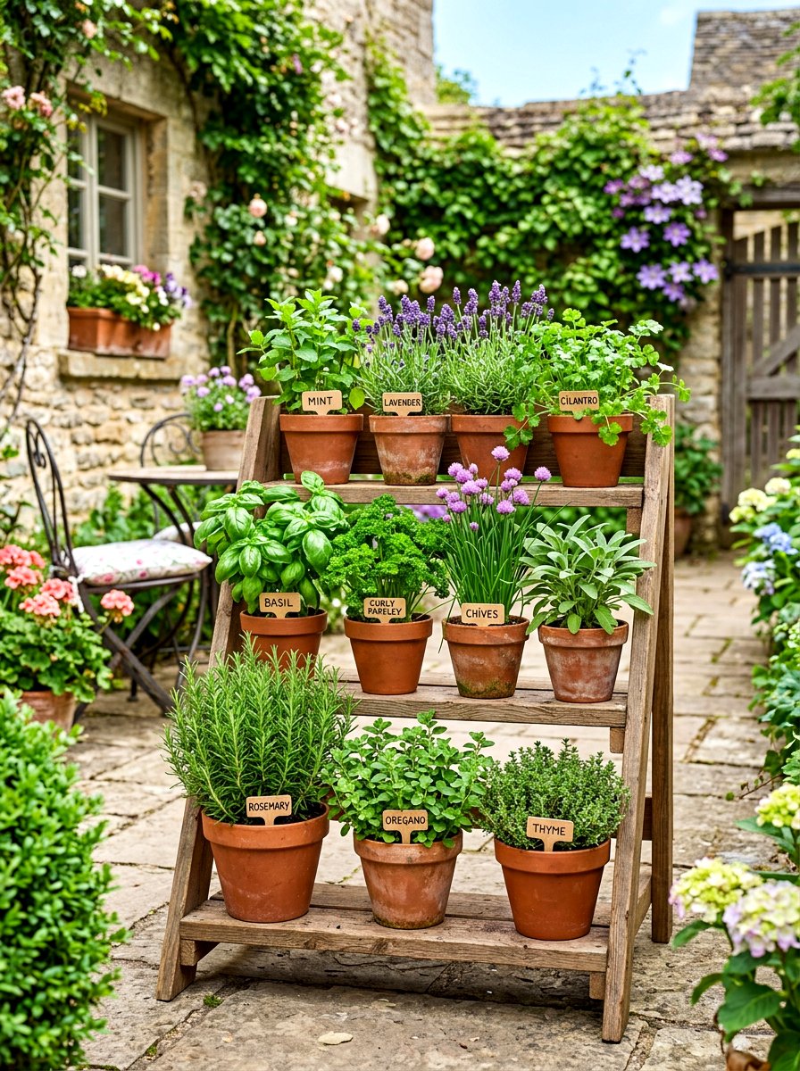 Tiered Herb Garden - 30 courtyard herb garden ideas