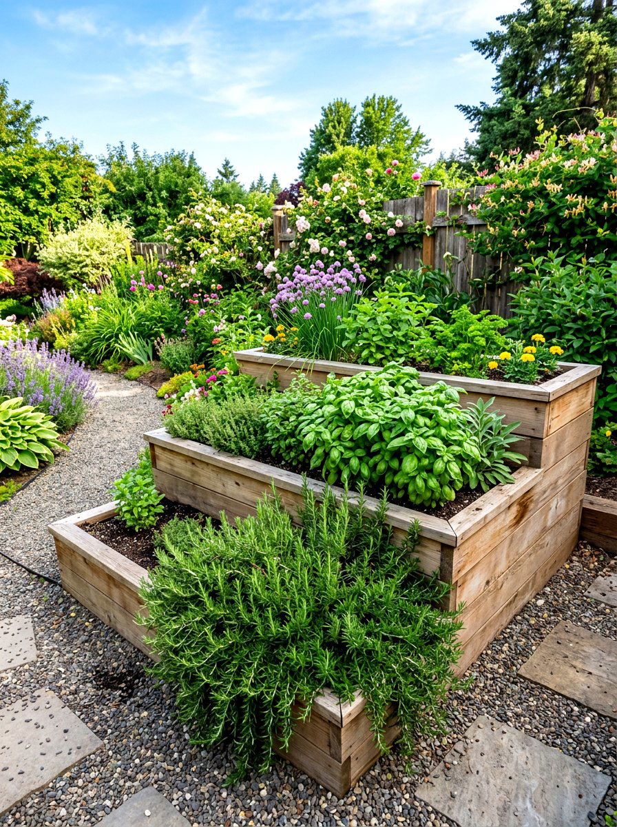 Tiered Herb Raised Flower Bed - 30 raised flower bed ideas