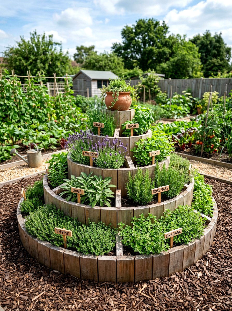 Tiered Herb Spiral - 30 backyard herb spiral ideas