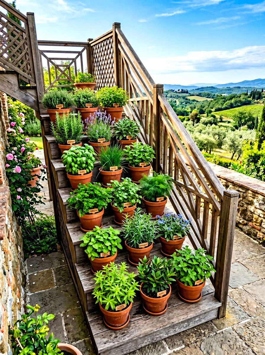 Tiered Herb Staircase - 30 herb garden trellis ideas