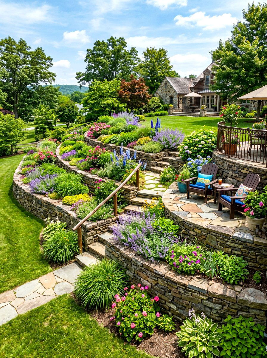 Tiered Hillside Garden - 30 backyard garden ideas