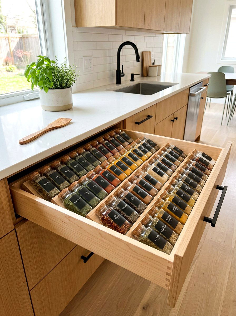 Tiered Horizontal Spice Drawer - 30 pull out spice rack ideas