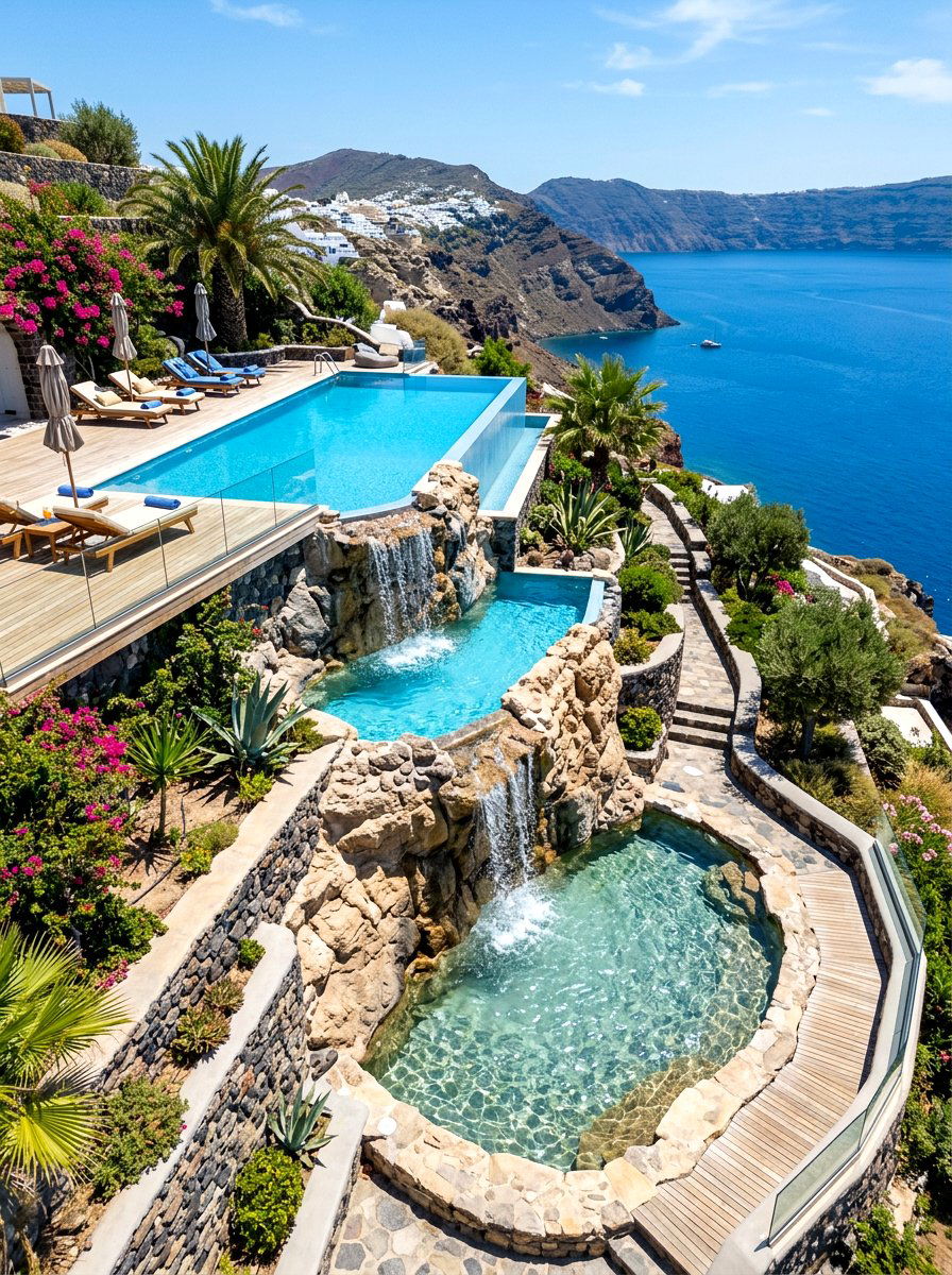 Tiered Infinity Pool - 30 tiered backyard ideas