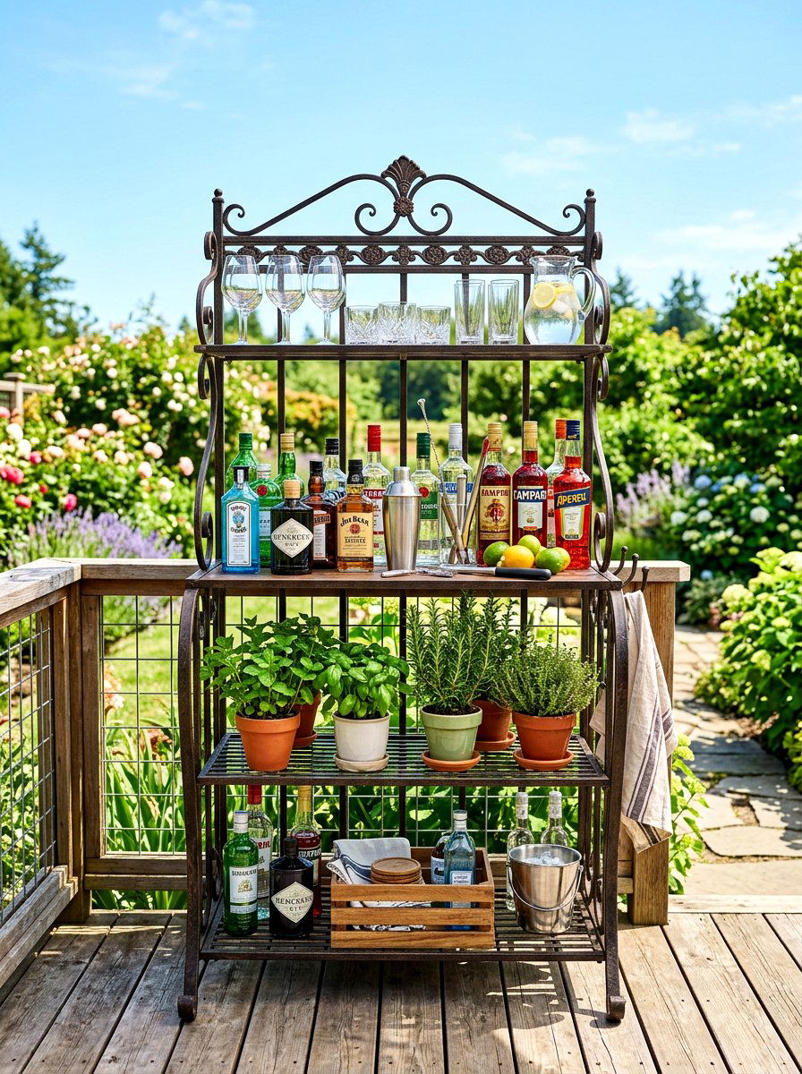 Tiered Iron Baker Rack - 30 vintage iron patio furniture ideas
