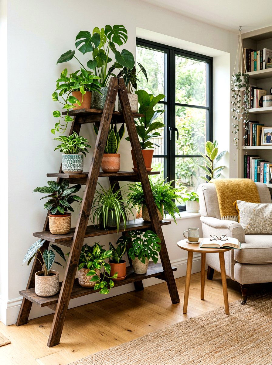 Tiered Ladder Garden Stand - 30 indoor vertical garden ideas